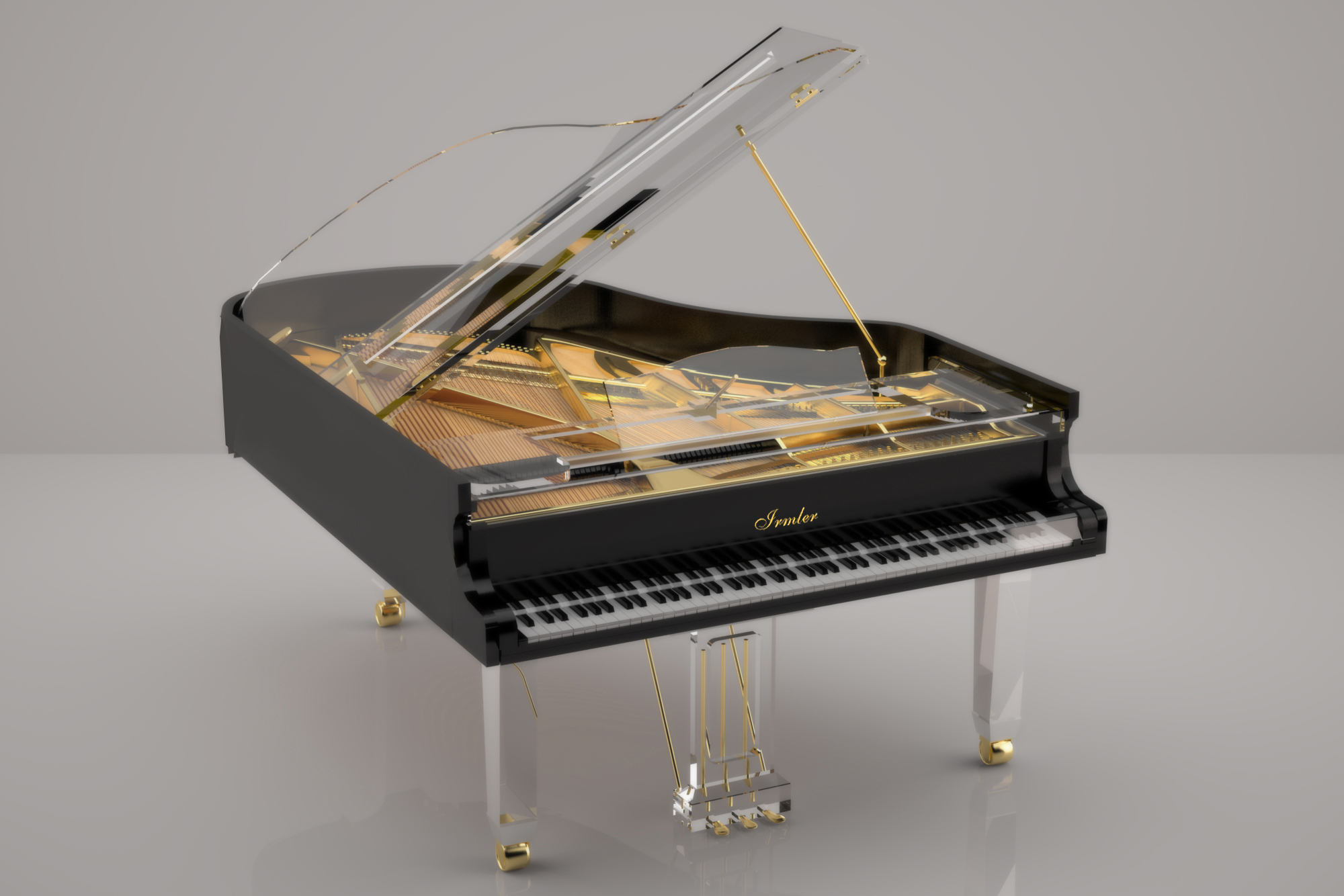 black and crystal translucid designer piano